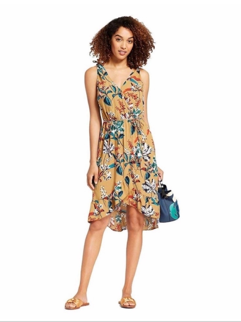 a new day Mustard Floral V-Neck High-Low Summer Dress